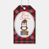 Cute Kerstpinguin op Red Pset Pattern Cadeaulabel (Voorkant)