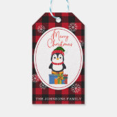 Cute Kerstpinguin op Red Pset Pattern Cadeaulabel (Achterkant)