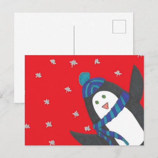 Cute Kerstpinguin op rood Briefkaart (Voorkant / Achterkant)