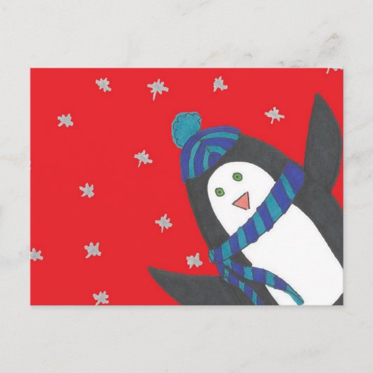 Cute Kerstpinguin op rood Briefkaart (Voorkant)