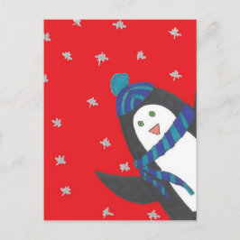 Cute Kerstpinguin op rood Briefkaart