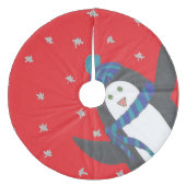 Cute Kerstpinguin op rood Fleece Kerstboom Rok (Voorkant)