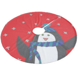 Cute Kerstpinguin op rood Fleece Kerstboom Rok