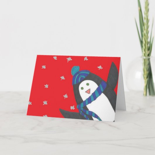 Cute Kerstpinguin op rood Kaart (Voorkant)