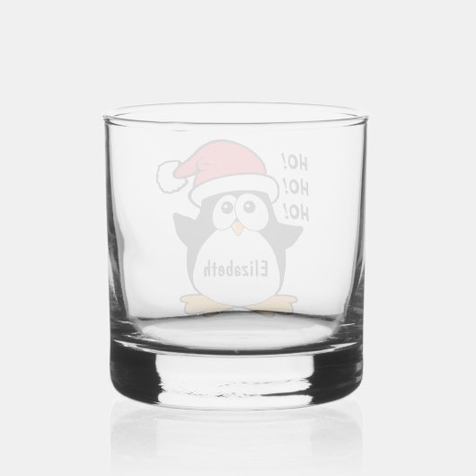 Cute Kerstpinguin Personaliseren Whisky Glas (Achterkant)