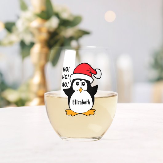 Cute Kerstpinguin Personaliseren Wijnglas Zonder Voet (Insitu (Huwelijk))