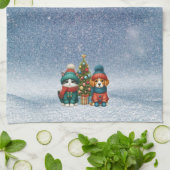 Cute Kerstpuppy & kitten Theedoek (Gevouwen)