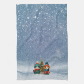 Cute Kerstpuppy & kitten Theedoek (Verticaal)