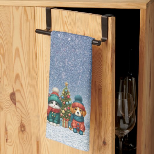 Cute Kerstpuppy & kitten Theedoek (Derde Gevouwen)