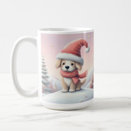 Cute Kerstpuppy met kerstmuts Koffiemok (Links)