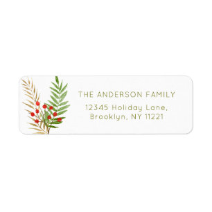 Cute KerstRed Holly Green Gold Leaves Holiday Etiket
