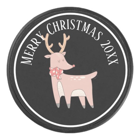 Cute Kerstreinder met illustratie Scarf Hockey Puck (Voorkant)