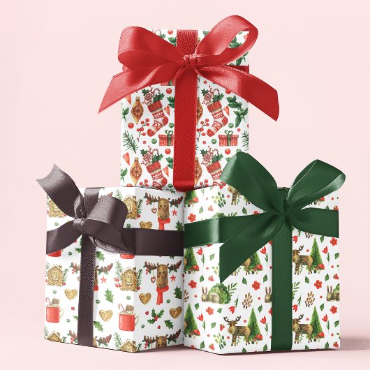 Cute Kerstrenderende Winterpatronen Waterverf Inpakpapier Vel