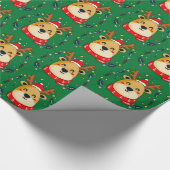 Cute Kerstrendiergroen Cadeaupapier (Hoek)