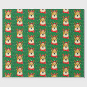 Cute Kerstrendiergroen Cadeaupapier (Vlak)