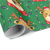 Cute Kerstrendiergroen Cadeaupapier (Rol Hoek)