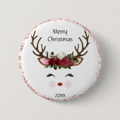 Cute Kerstrendierrode Floral Button (Voorkant)