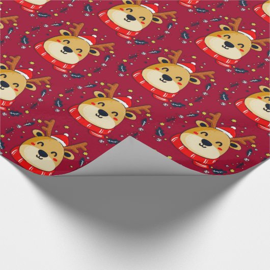 Cute Kerstrendierrood Cadeaupapier (Hoek)
