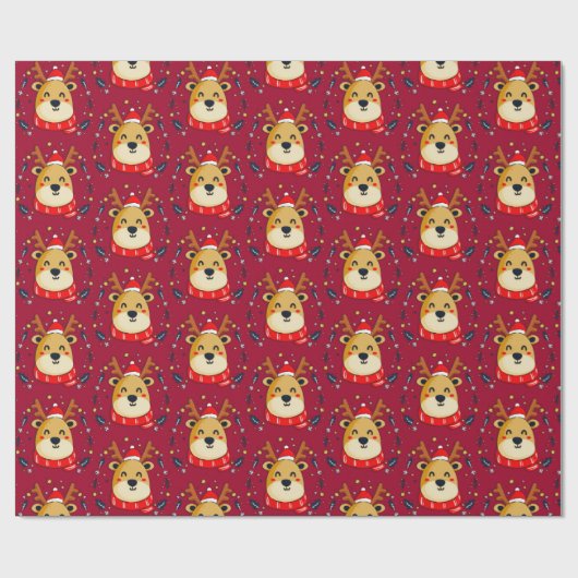 Cute Kerstrendierrood Cadeaupapier (Vlak)