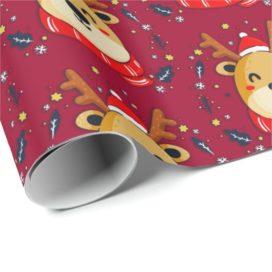 Cute Kerstrendierrood Cadeaupapier (Rol Hoek)