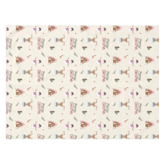 Cute kerstrenrennier Snowman Pattern Whimsical Tafelkleed (Voorkant (Horizontaal))