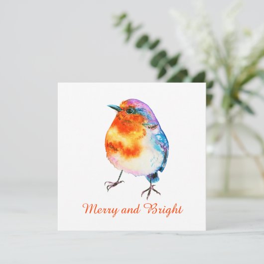 Cute KerstRobin Merry en Bright Card (Staand voorkant)