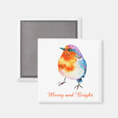 Cute KerstRobin Waterverf Merry en Bright Magneet (Voorkant / Achterkant)
