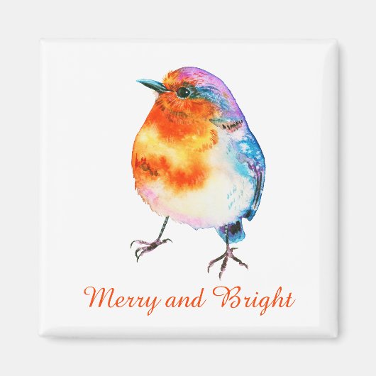 Cute KerstRobin Waterverf Merry en Bright Magneet (Voorkant)