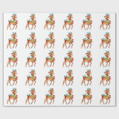 Cute Kerstrobow Green Holly Reindeer Cadeaupapier (Vlak)