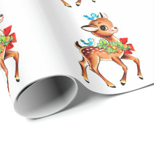 Cute Kerstrobow Green Holly Reindeer Cadeaupapier