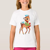 Cute Kerstrobow Green Holly Reindeer Kind T-shirt (Voorkant)