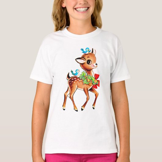 Cute Kerstrobow Green Holly Reindeer Kind T-shirt (Voorkant)