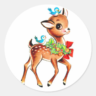 Cute Kerstrobow Green Holly Reindeer Ronde Sticker