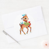 Cute Kerstrobow Green Holly Reindeer Ronde Sticker (Envelop)
