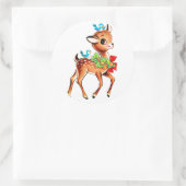 Cute Kerstrobow Green Holly Reindeer Ronde Sticker (Tas)