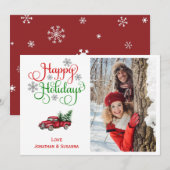 Cute Kerstrode vrachtwagen foto Feestdagenkaart (Voorkant / Achterkant)