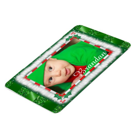 Cute Kerstroet en Green Baby Photo Magnet Magneet (Linkerzijde)
