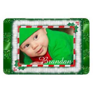 Cute Kerstroet en Green Baby Photo Magnet Magneet