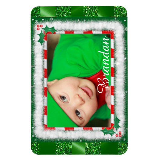 Cute Kerstroet en Green Baby Photo Magnet Magneet (Verticaal)