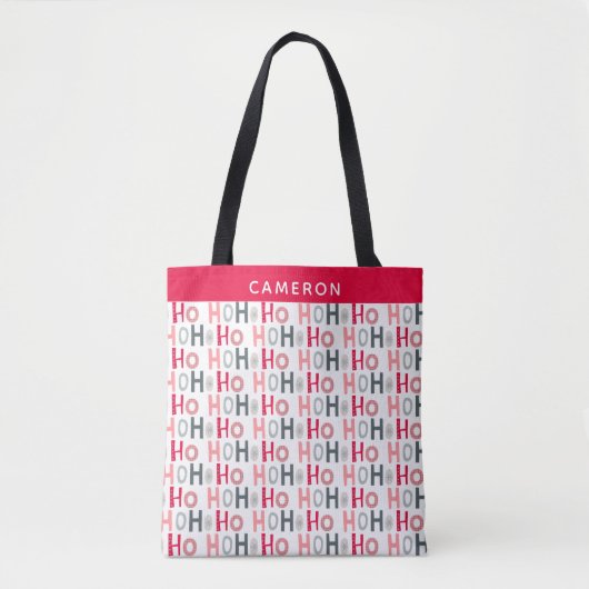 Cute Kerstroodgrijs HO HO Persoonlijk Tote Bag (Voorkant)