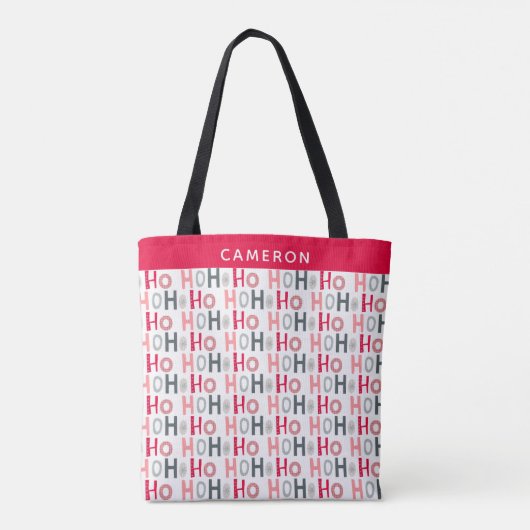 Cute Kerstroodgrijs HO HO Persoonlijk Tote Bag (Achterkant)