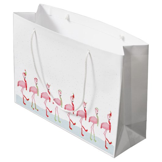 Cute Kerstroze flamingo Groot Cadeauzakje (Achterkant Gekanteld)