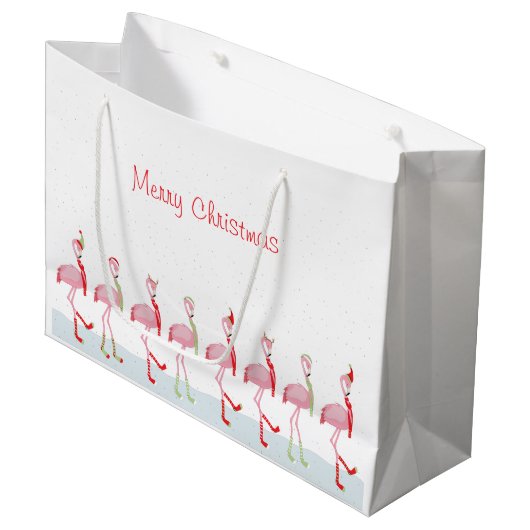 Cute Kerstroze flamingo Groot Cadeauzakje (Voorkant Gekanteld)