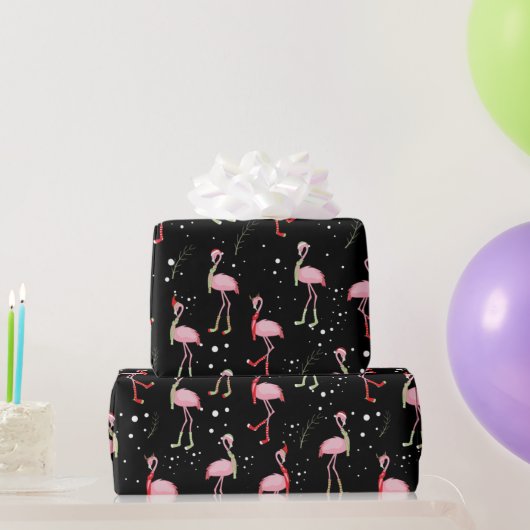 Cute kerstroze flamingo patroon cadeaupapier (Feestgeschenken)