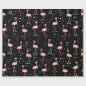 Cute kerstroze flamingo patroon cadeaupapier (Vlak)