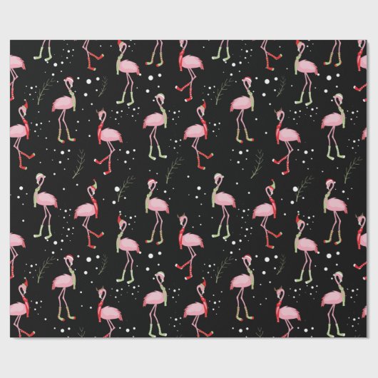 Cute kerstroze flamingo patroon cadeaupapier (Vlak)