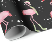 Cute kerstroze flamingo patroon cadeaupapier (Rol Hoek)