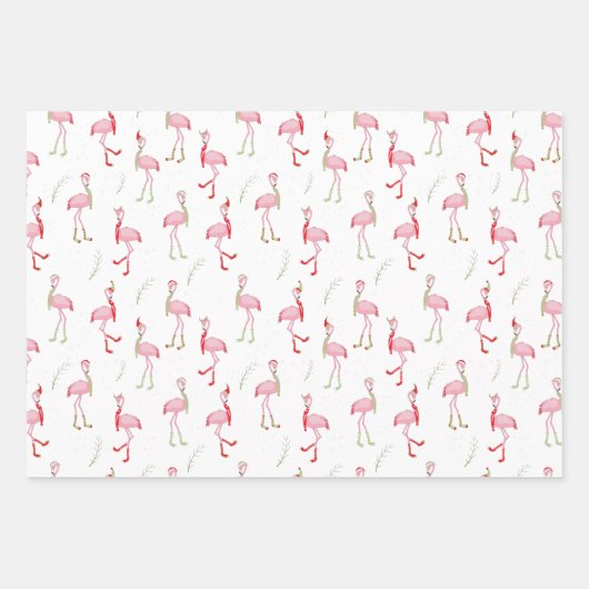 Cute kerstroze flamingo patroon inpakpapier vel (Voorkant 3)