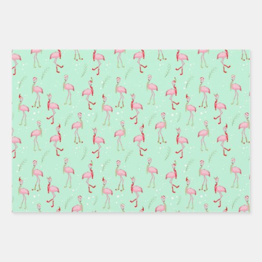 Cute kerstroze flamingo patroon inpakpapier vel (Voorkant 2)