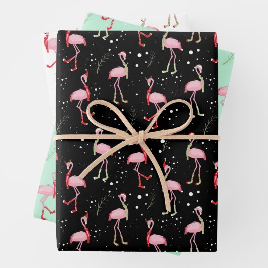 Cute kerstroze flamingo patroon inpakpapier vel (In situ)